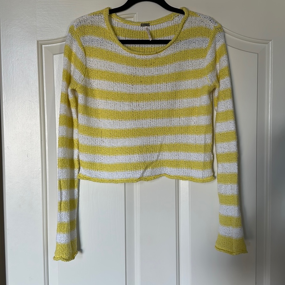 Free People Beach yellow white stripe sweater